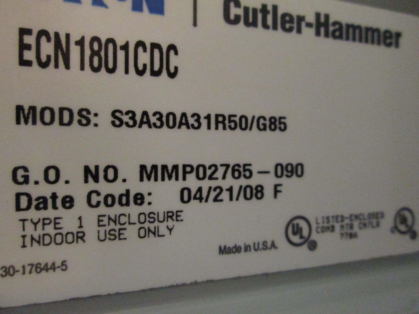 Cutler-Hammer Fusible Combination ECN1801CDC Size 0 Solid State Overload New
