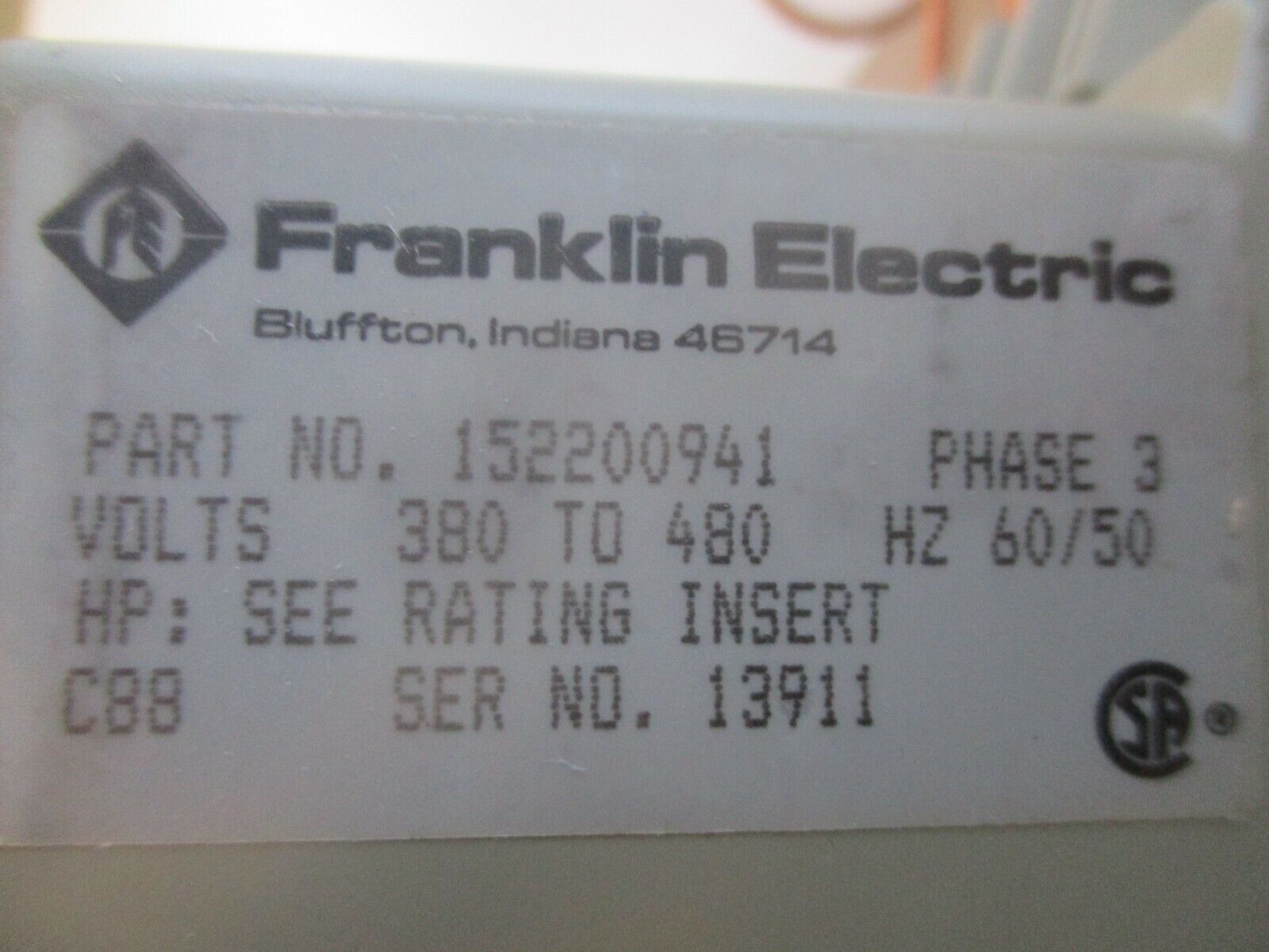 Franklin Electric Subtrol Motor Protector 152200941 10HP 460V 3Ph Used