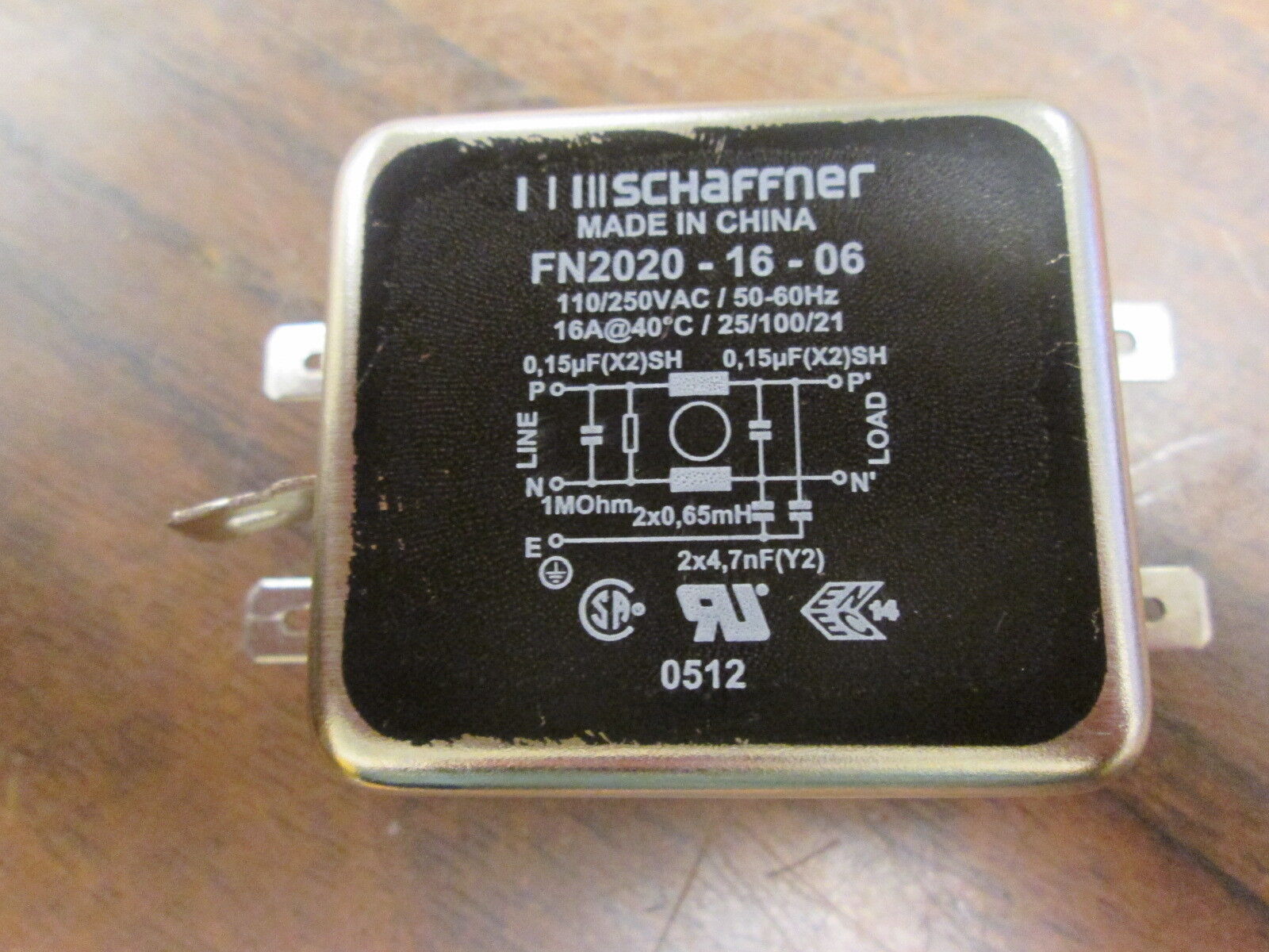 Schaffner Power Line Filter FN2020-16-06 110/250VAC 50-60Hz 16A Used