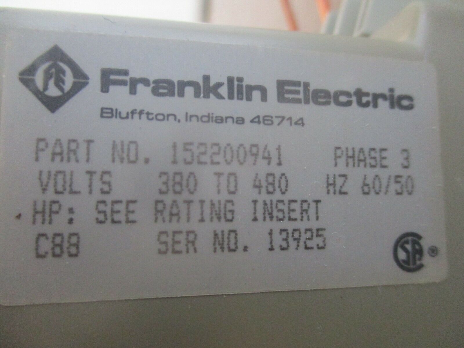 Franklin Electric Subtrol Motor Protector 152200941 10HP 460/380V 3Ph Used