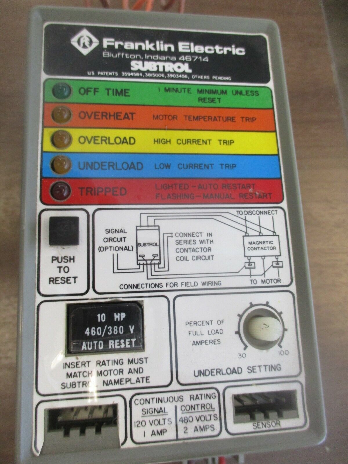 Franklin Electric Subtrol Motor Protector 152200941 10HP 460/380V 3Ph Used
