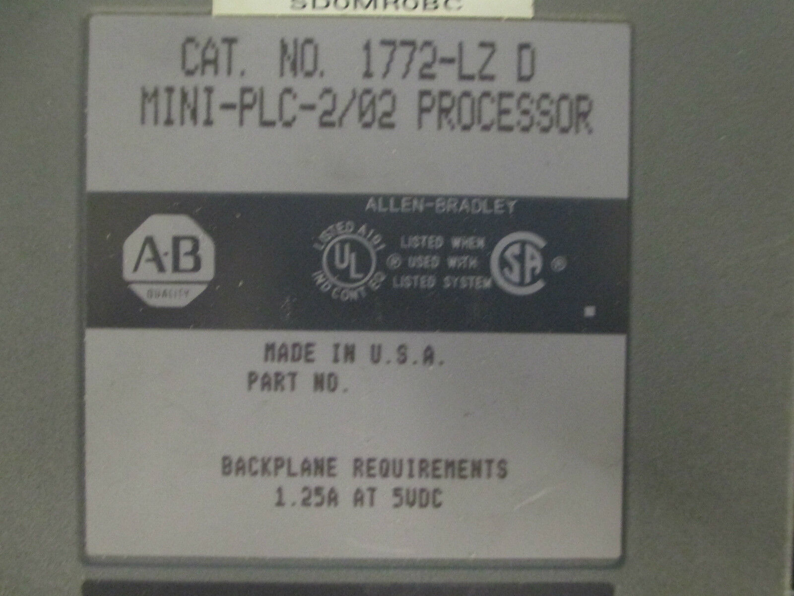 Allen Bradley 1772-LZ D Mini-PLC 2/02 Processor Used