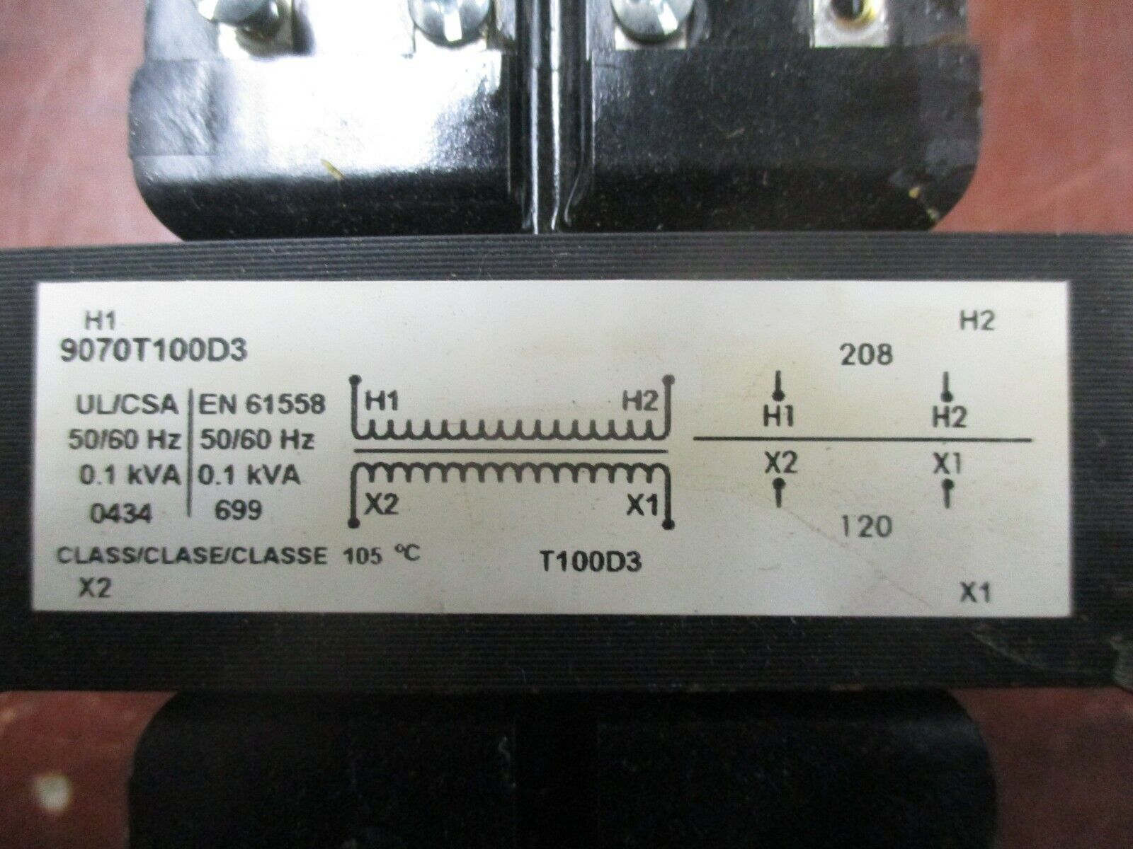 Square D Transformer 9070T100D3 0.1kVA Pri: 208V Sec: 120V 50/60Hz Used