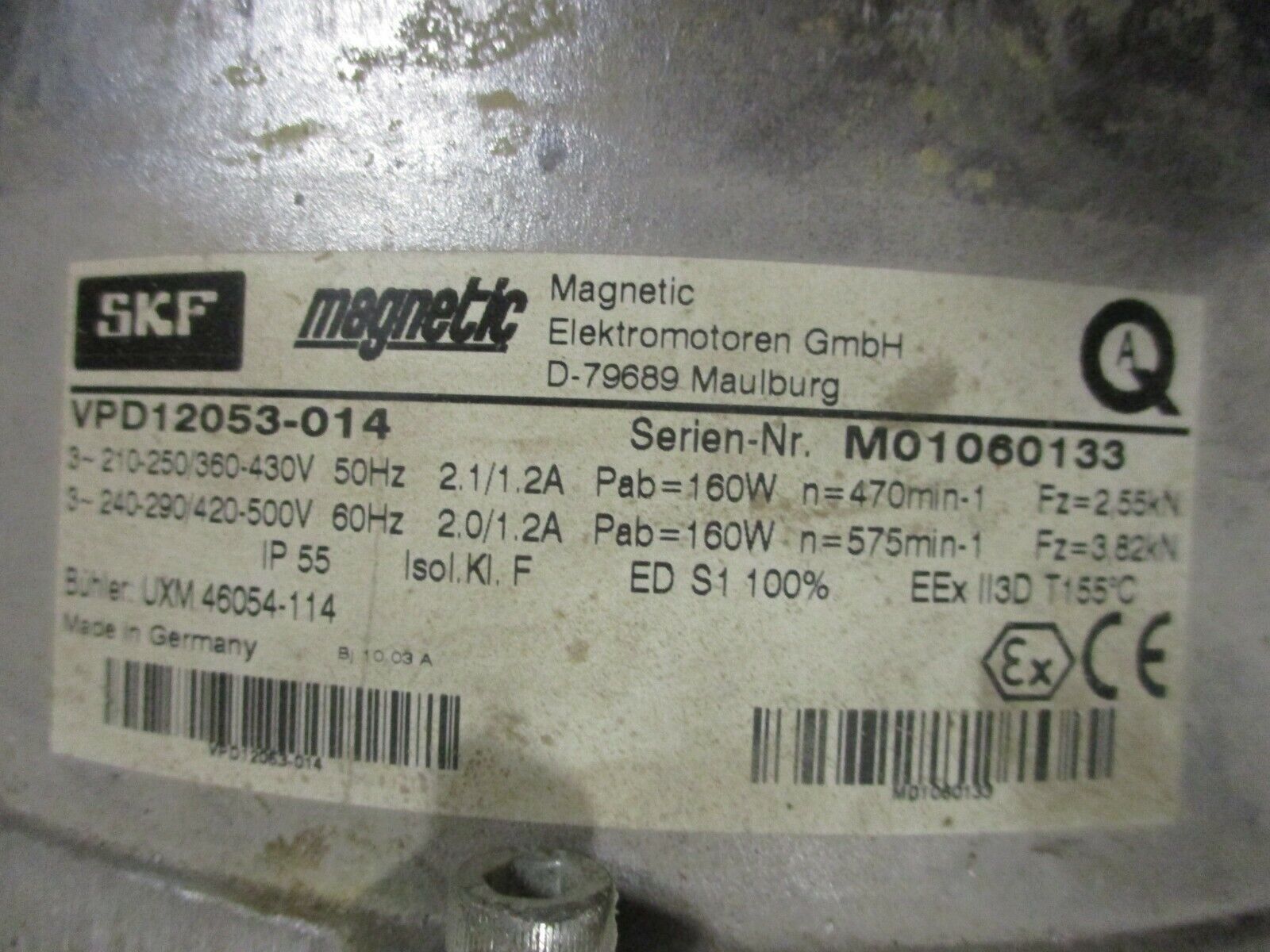 Magnetic AC Motor VPD12053-014 0.75HP 50/60Hz 3Ph Used
