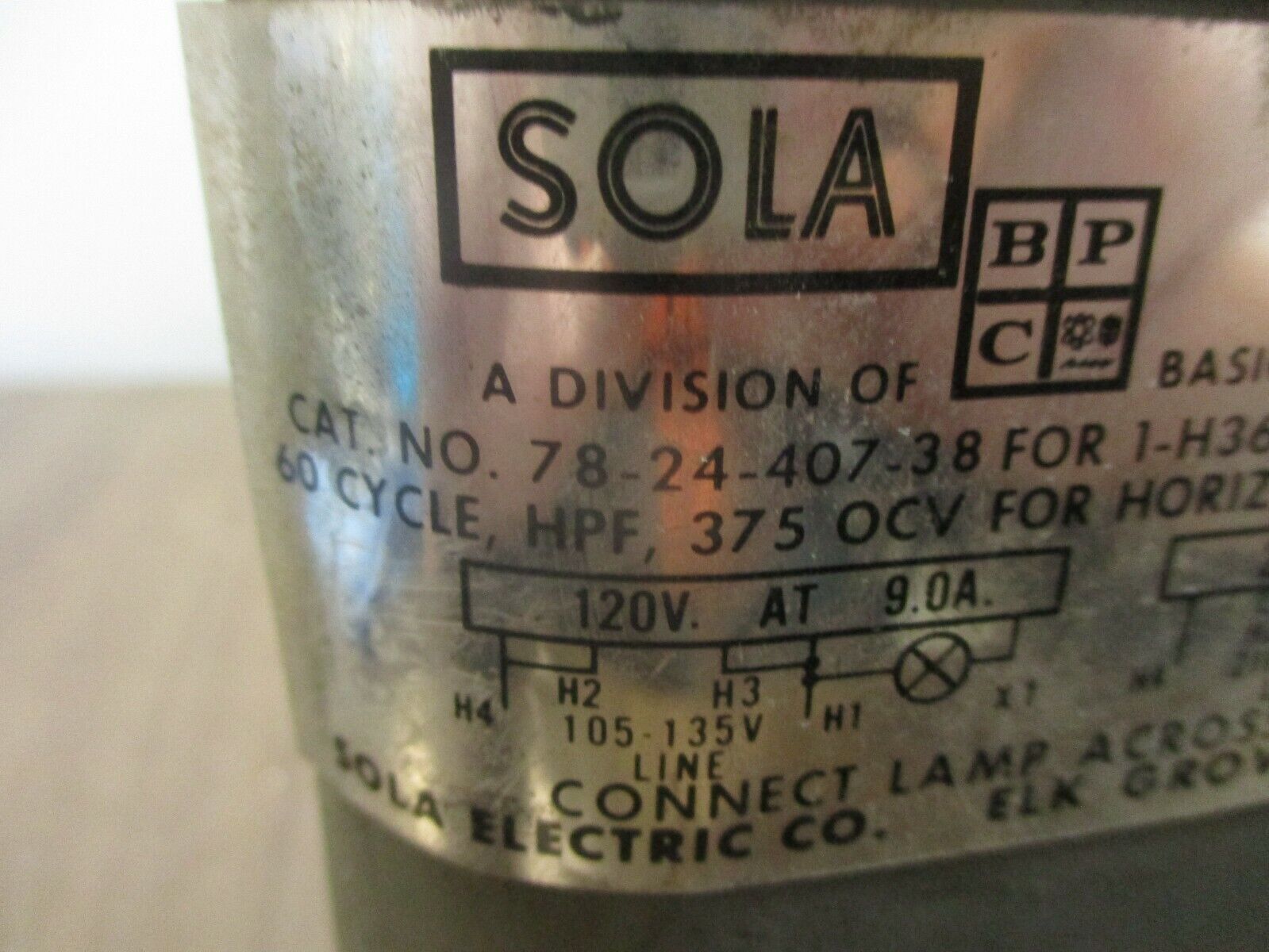 Sola Merc-Mite Capacitor 78-24-407-38 For 1-H36-1000W Lamp 120/240V 60Hz Used