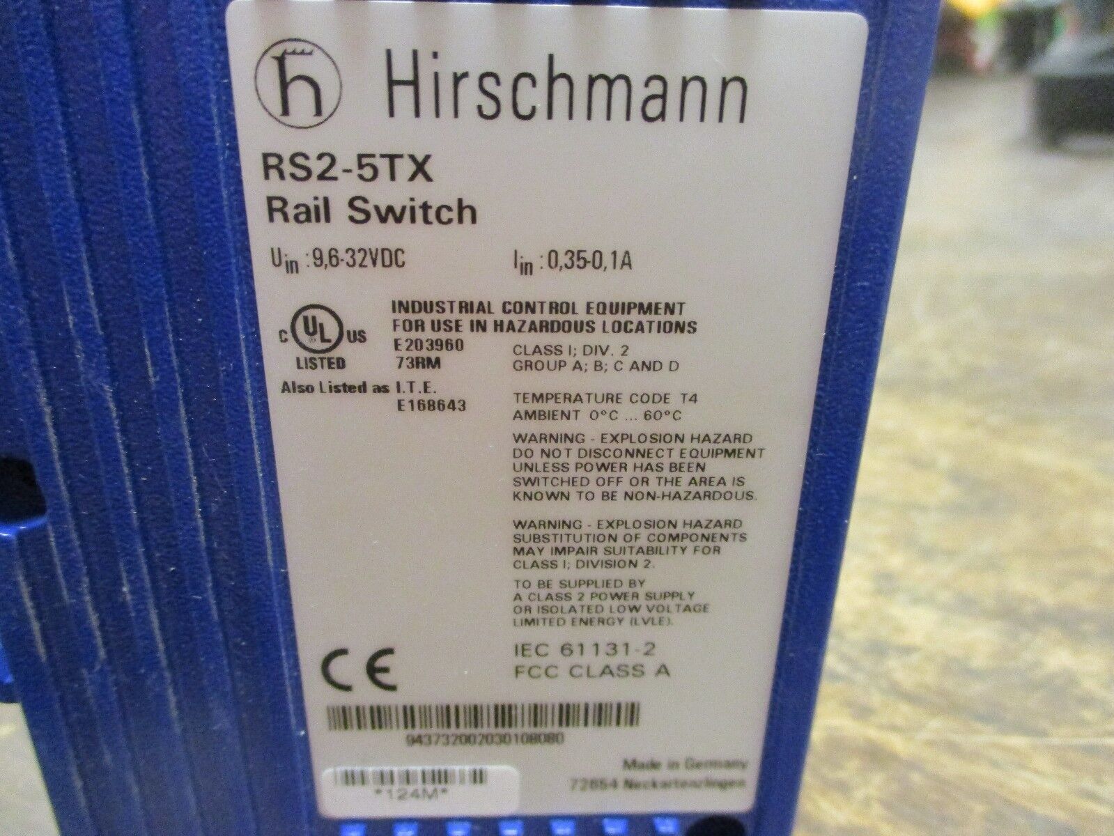 Hirschmann Rail Switch RS2-5TX 5-Port 9.6-32VDC 0.35-0.1A Used