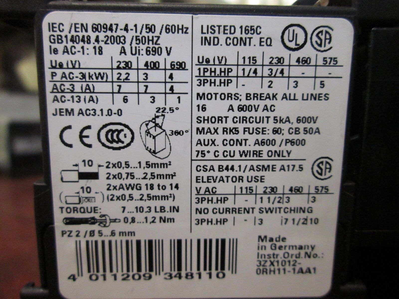 Siemens Motor Starter 3RV1011-1DA10 3RT1015-1AK61 2.2-3.2A Used