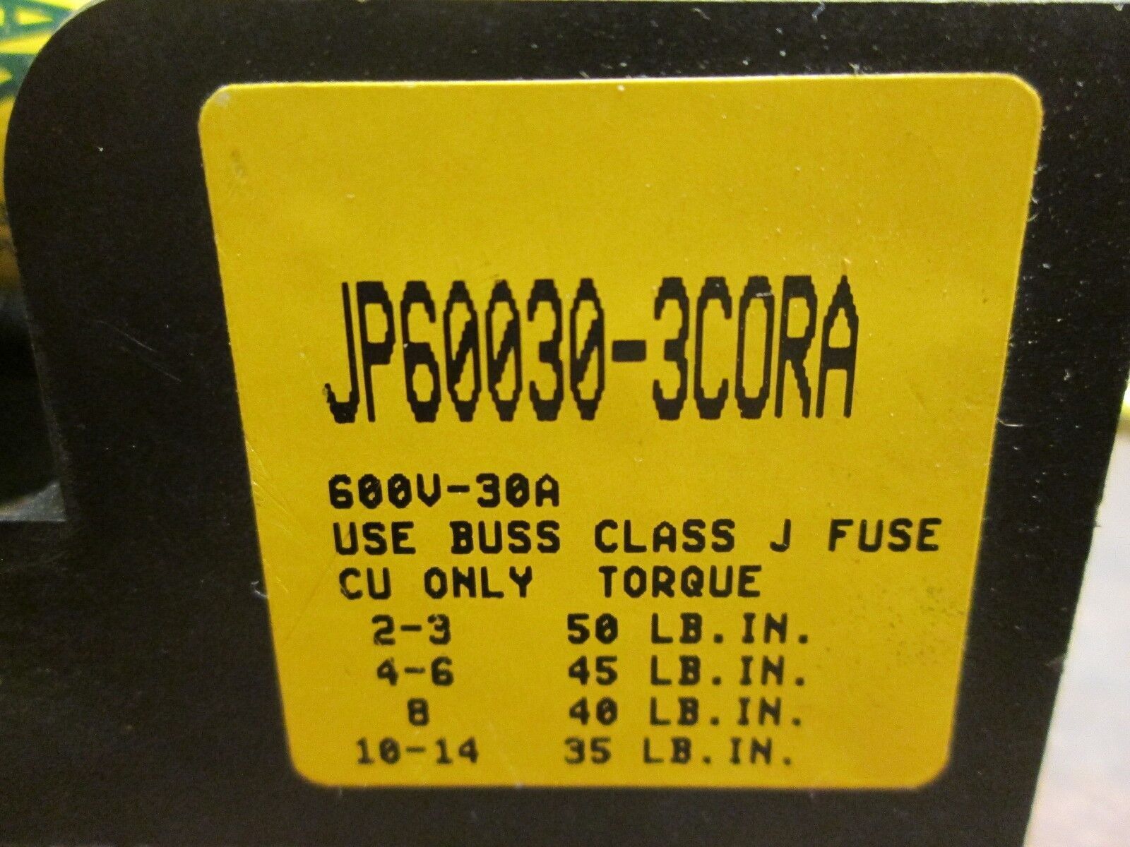 Buss Fuseblock JP60030-3CORA 30A 600V 3P w/ 25A Fuses Used