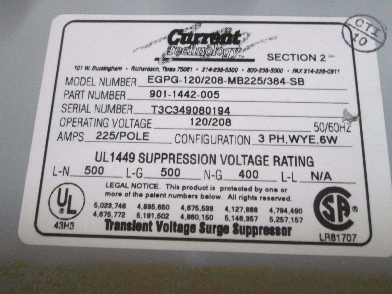 GE Main Lug Circuit Breaker Panel w/ Surge Suppressor AQU3422MBX 225A Max Used