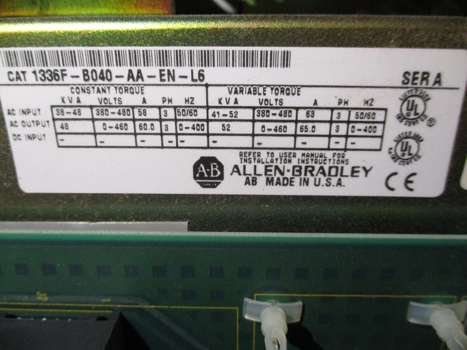 Allen-Bradley 1336 Plus II AC Drive 1336F-B040-AA-EN-L6 40HP 3Ph w/ keypad Used