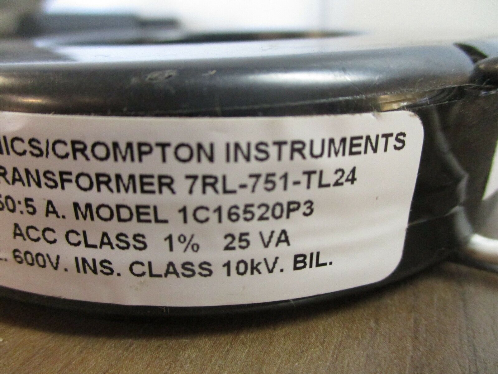 Tyco / Crompton Current Transformer 7RL-751-TL24 Model: 1C16520P3 Ratio 750:5A