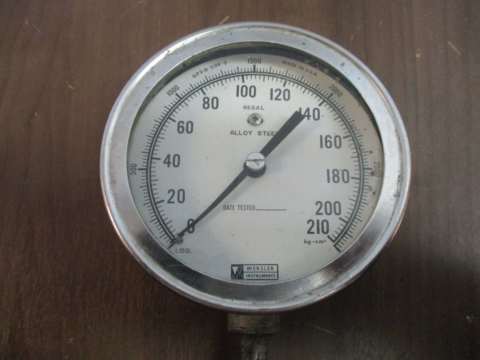 Weksler Pressure Gauge BA3 45-0/210-0/3000 Range: 0-3000PSI Used