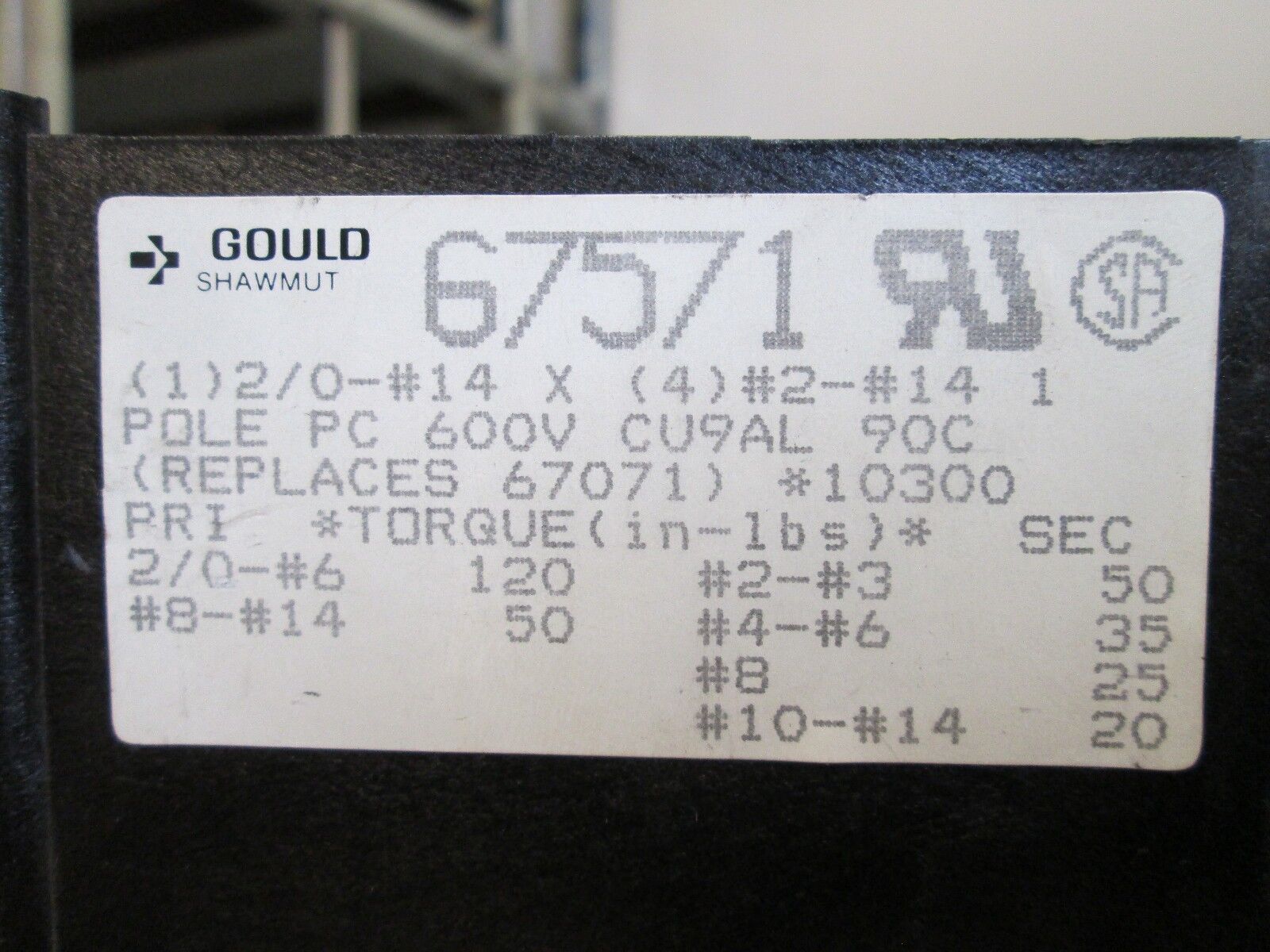 Gould/Ferraz Shawmut Power Distribution Block 67571 Line: (1) 2/0 - #14 Used