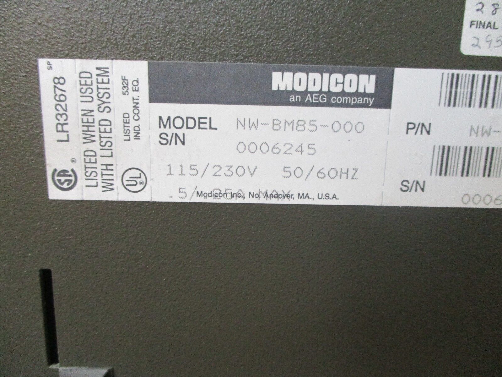 AEG Modicon Bridge/ Mux Modbus Plus NW-BM85-000 115/230V 50/60Hz 0.5/0.25A Used