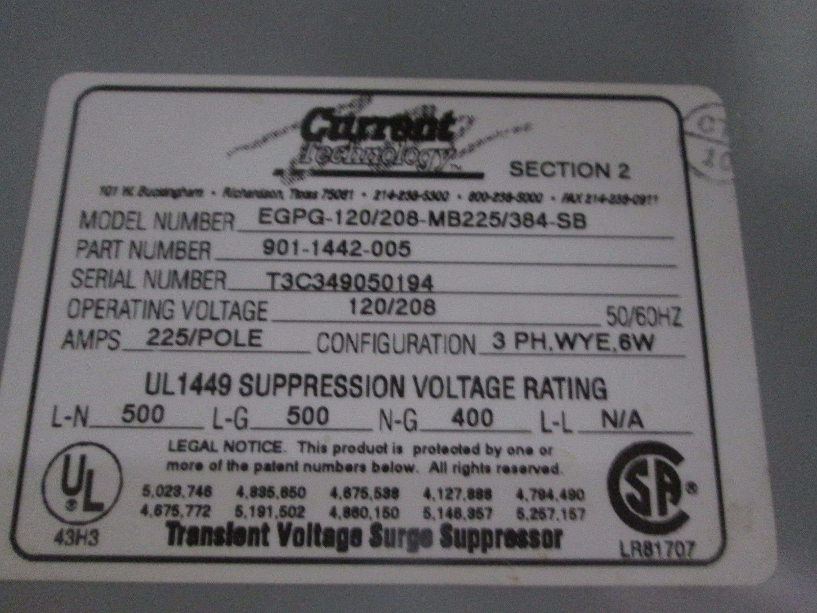 GE Main Lug Circuit Breaker Panel w/ Surge Suppressor AQU3422MBX 225A Max Used