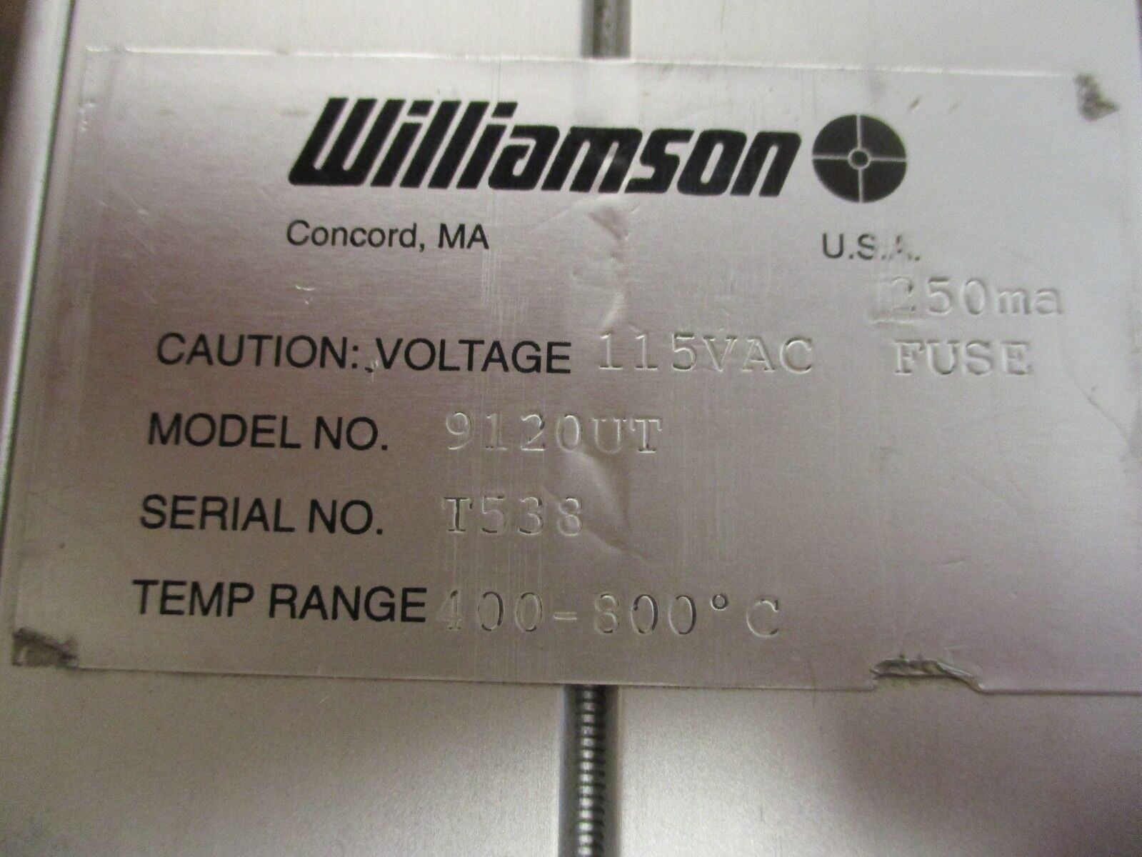 Williamson Temperature Controller 9120UT Range: 400-800°C 115V Used