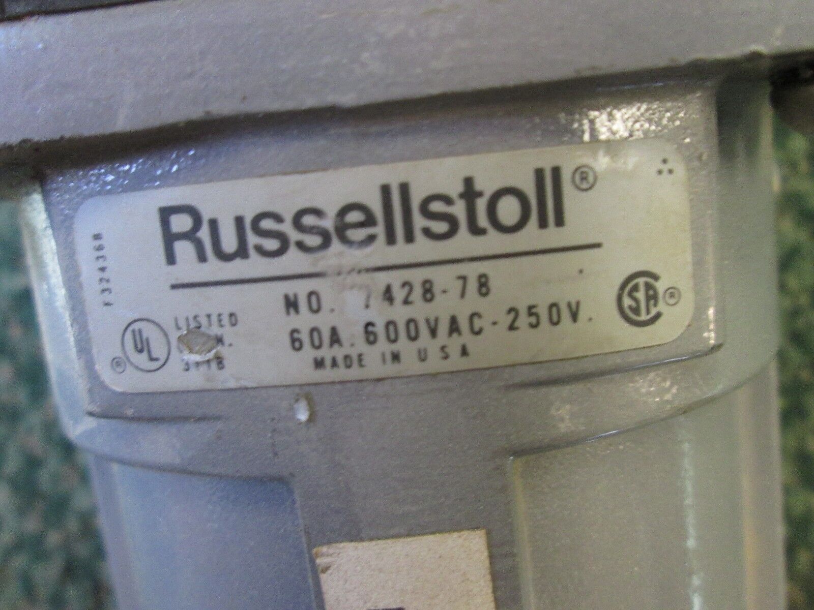 Russellstoll Receptacle w/ Base 7428-78 60A 600V 3P 4W Used