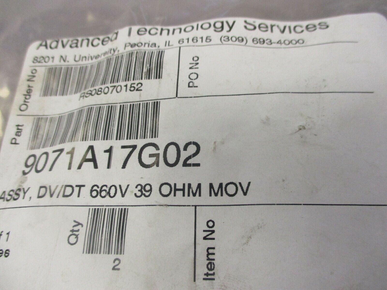 Advanced Technology Services Assembly 9071A17G02 DV/DT 660V 39Ohm New Surplus