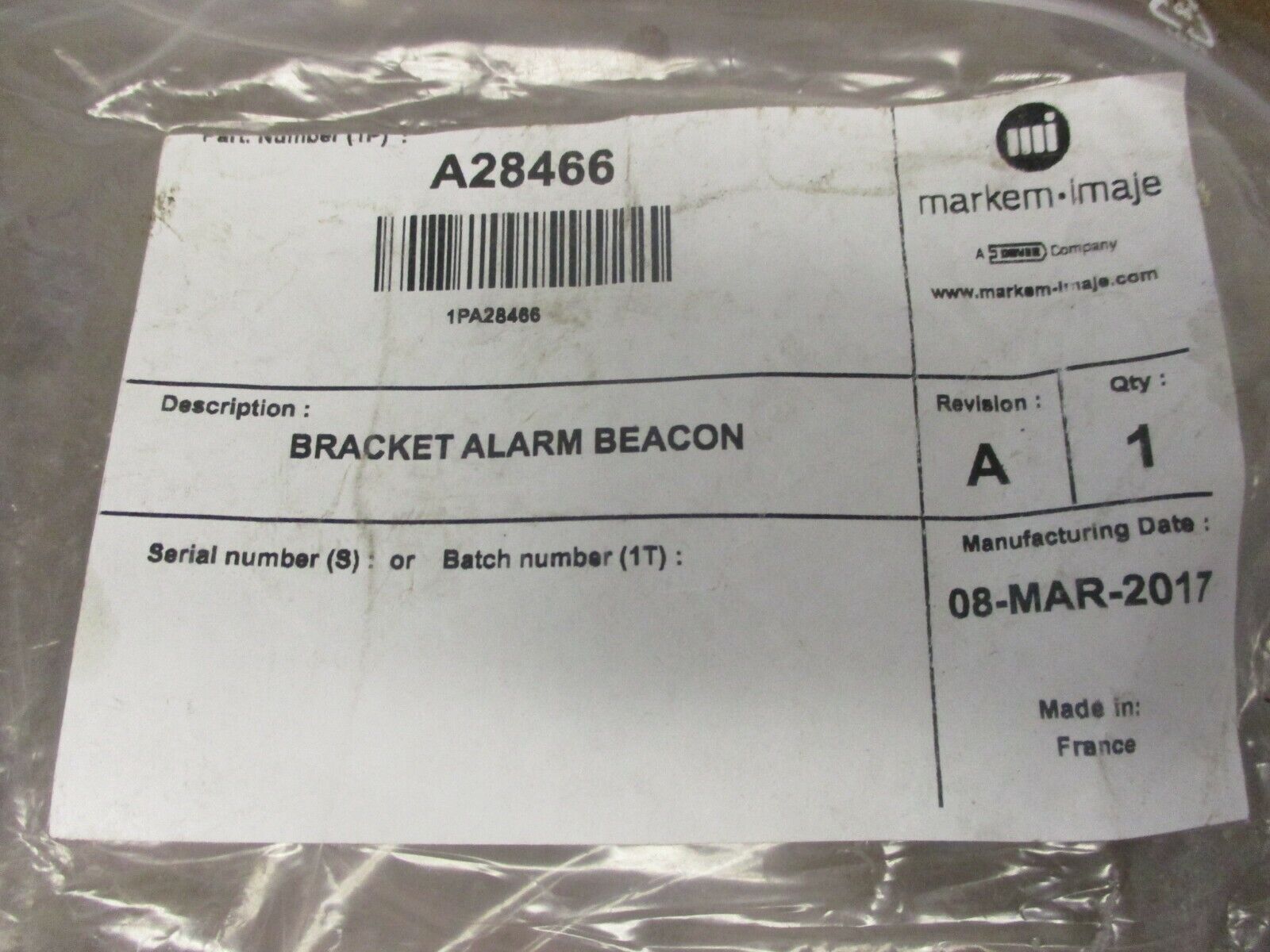 Markem-Imaje Alarm Beacon Bracket A28466 Rev. A New Surplus