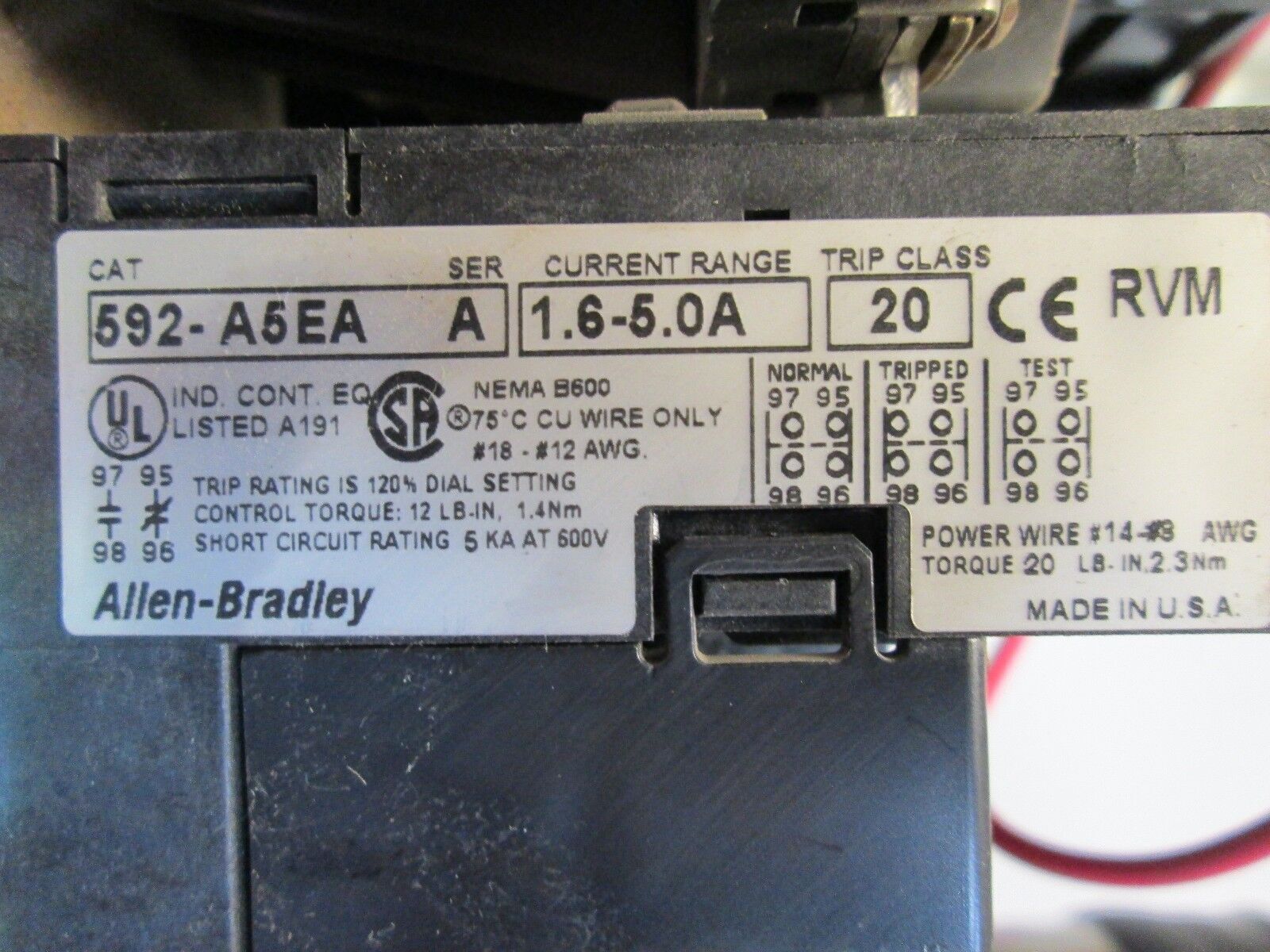 Allen-Bradley Starter 509-AOD-A5E Size 0 Solid State Overload 1.6-5A 120V Coil