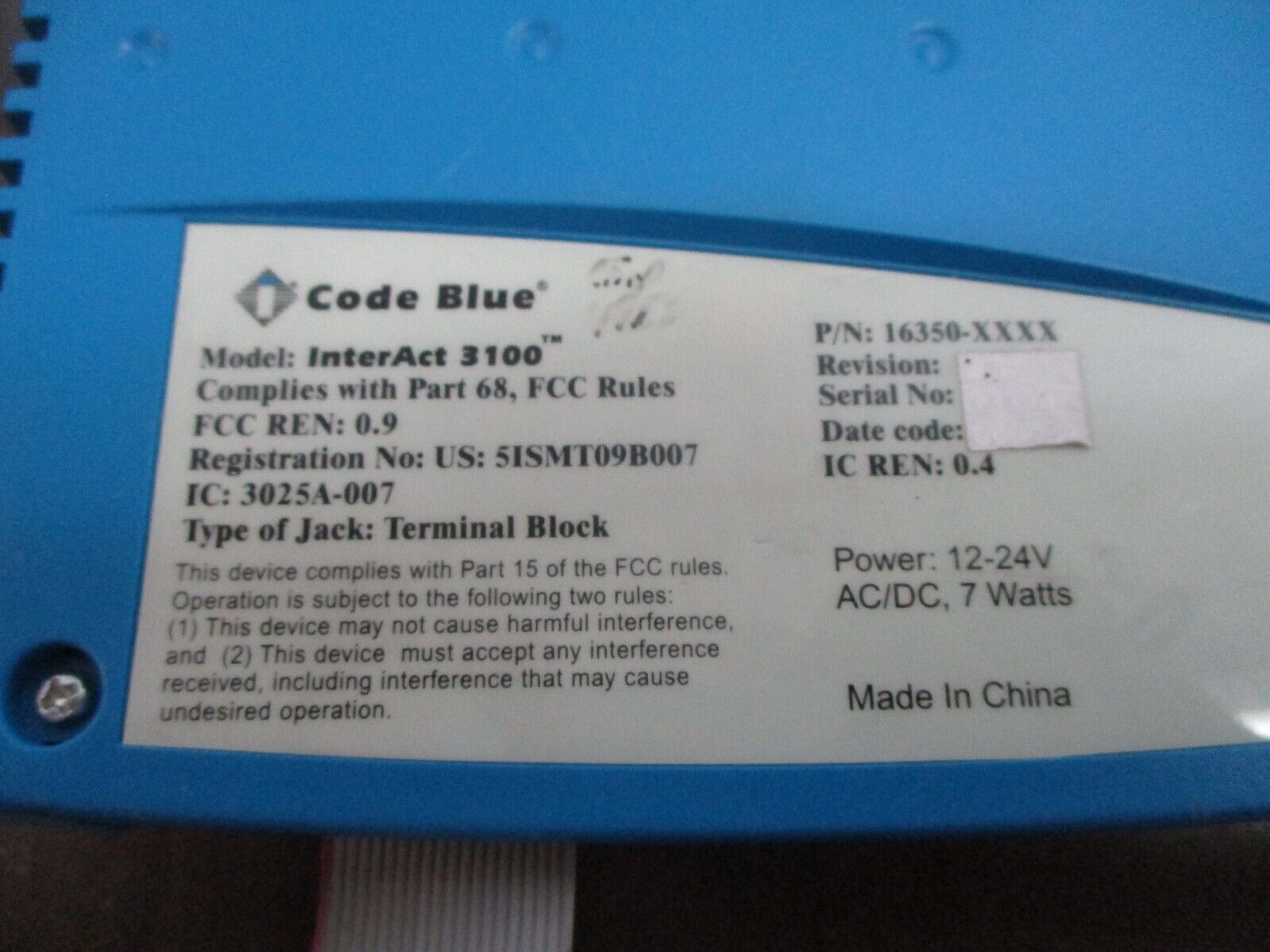 Code Blue InterAct 3100 Voice Intercom 16350-XXXX Used