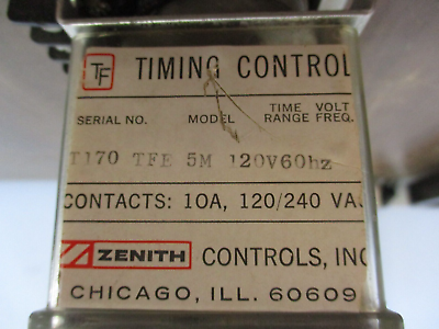 Zenith TF Timing Control TFE-5M Range: 0-5 Min 120V 60Hz Used