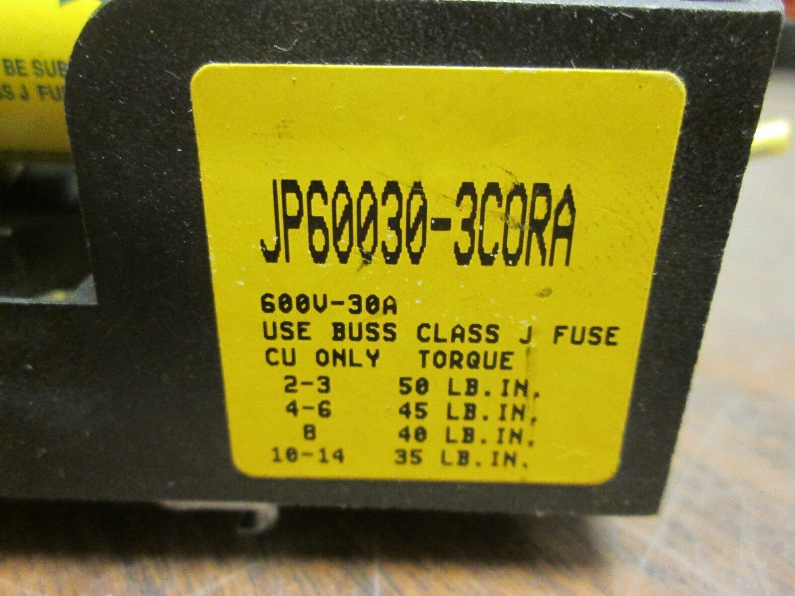 Buss Fuseblock JP60030-3CORA 30A 600V 3P w/ 6A Fuses Used
