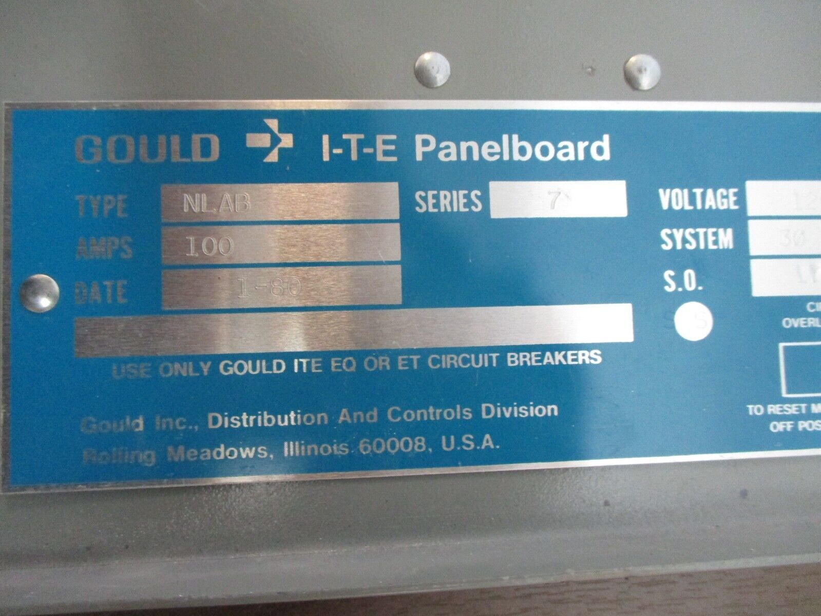Gould ITE Panelboard Deadfront NLAB 42-Slot Size: 30.5" x 11" Used