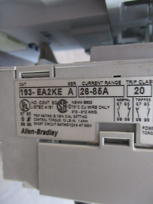 Allen-Bradley Starter 100-C72*00 / 193-EA2KE 120V Coil Trip: 26-85A 600V Used