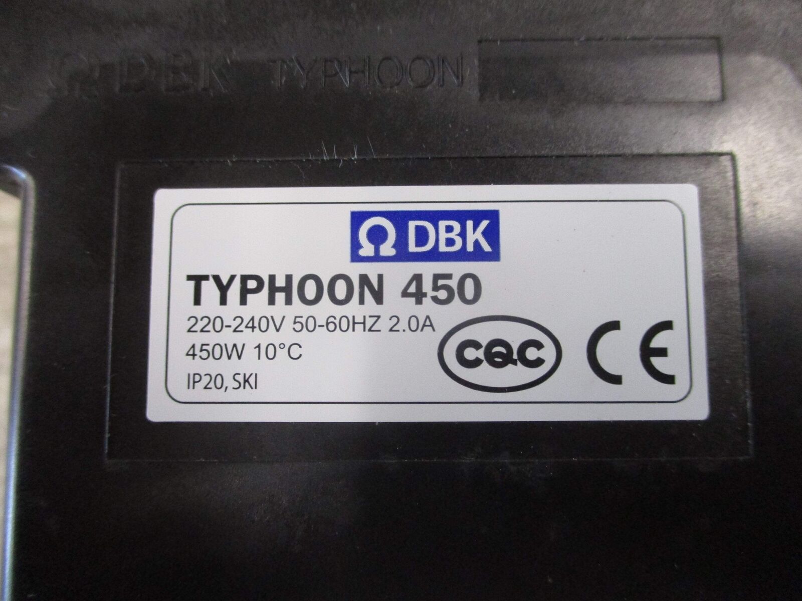 DBK PTC Fan Heater TYPHOON450 450W 220-240V 50-60Hz 2A Used