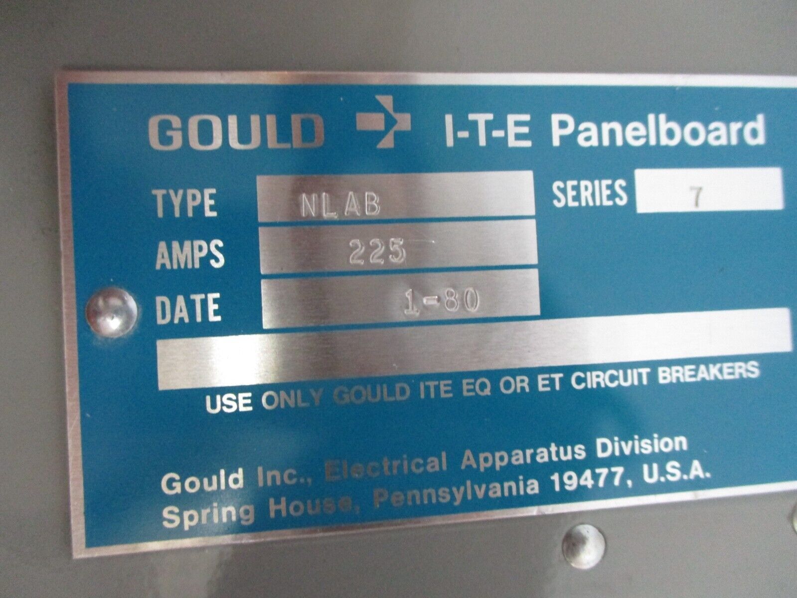 Gould ITE Panelboard Deadfront NLAB 42-Slot Size: 36.5" x 11" Used