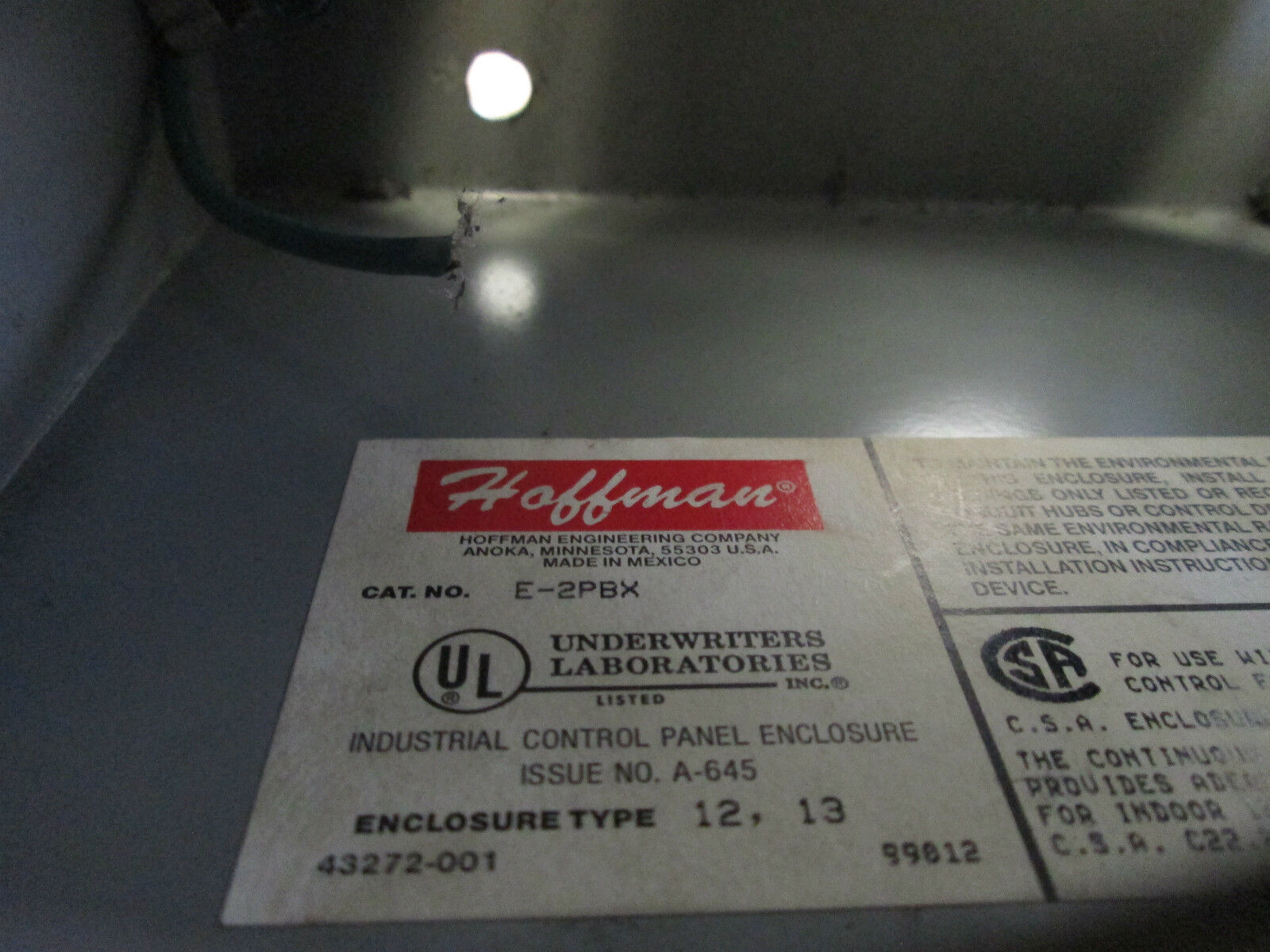 Hoffman Push Button Station E-2PBX 2-Hole Double Deep Used