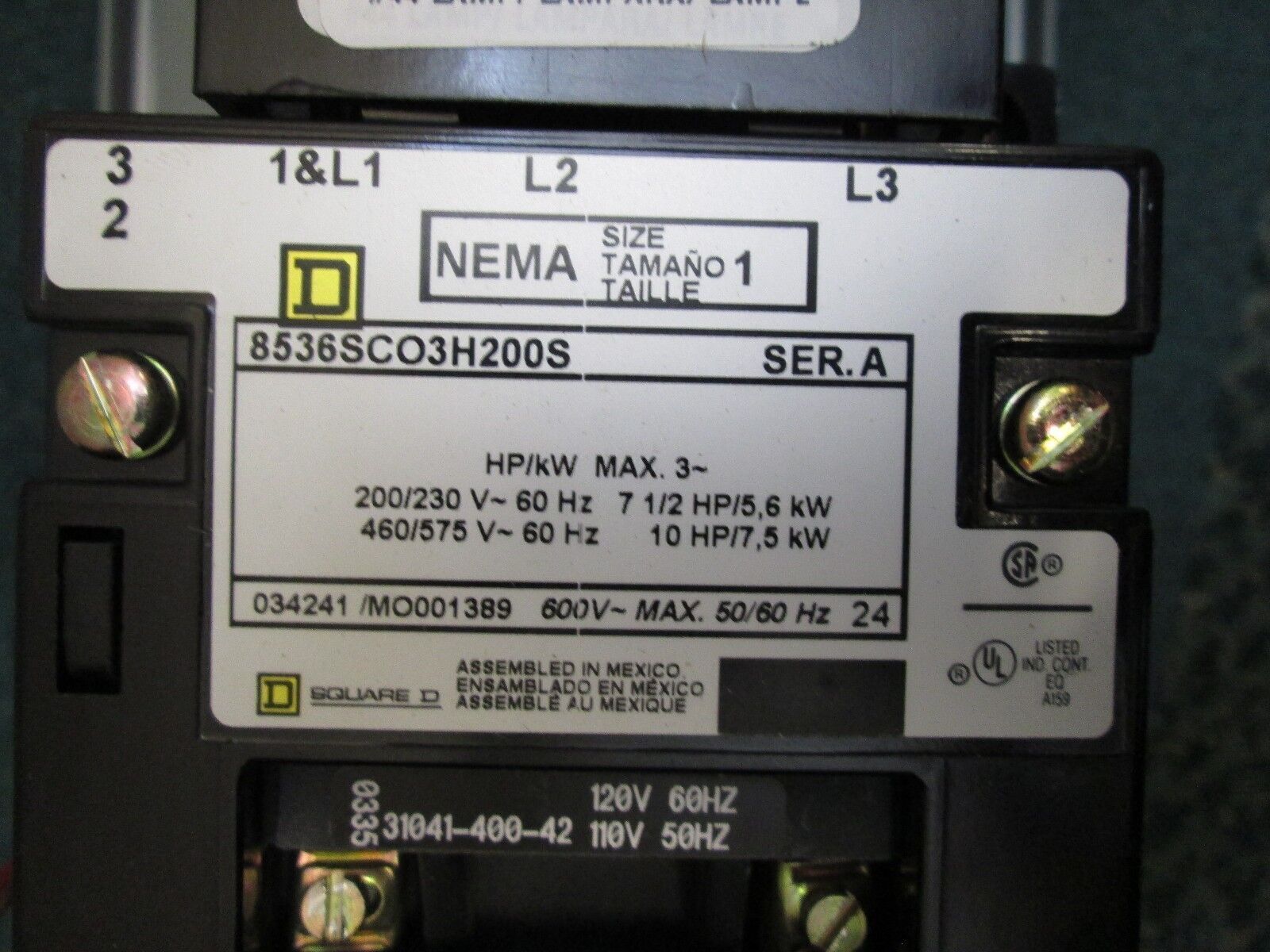 Square D Enclosed Starter 8536SCO3H200S Size 1 8536SCG3V81CF4H200P1TX10 New