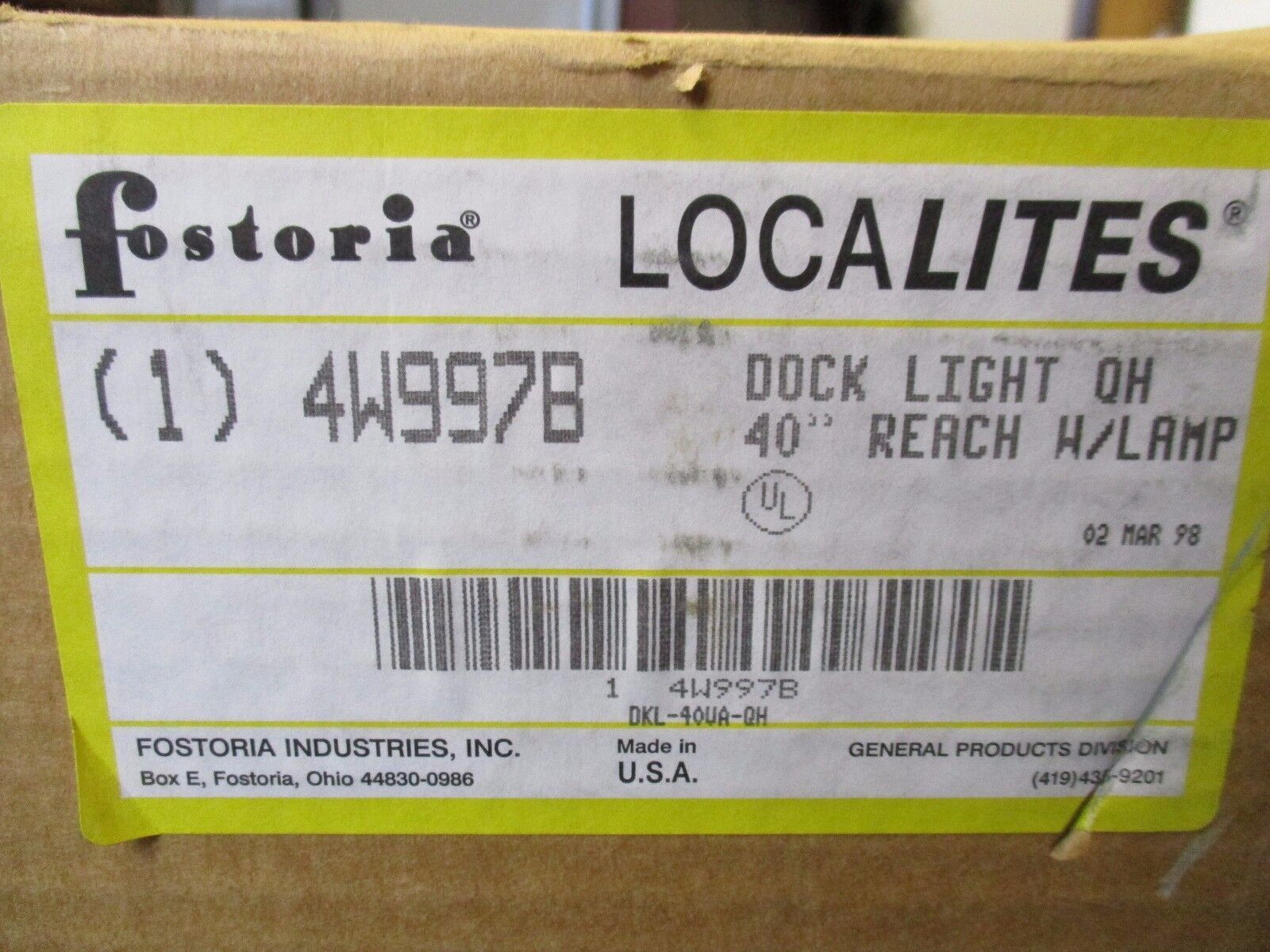 Fostoria LocaLites Dock Light w/ Lamp 4W997B 40" Reach New Surplus