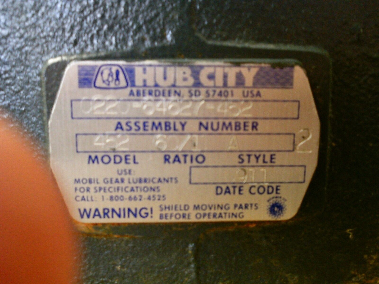 Hub City Model 452 Reducer 0220-64627-452 Ratio 60:1 Used