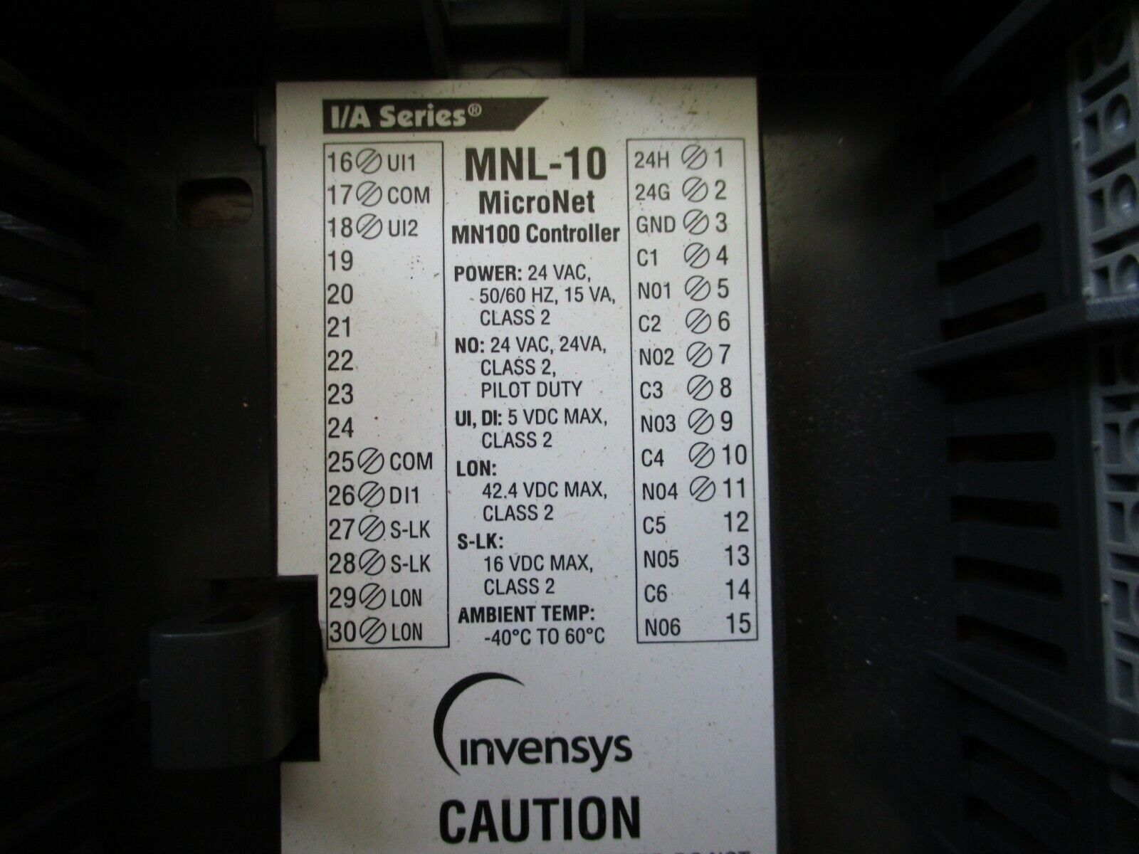 Invensys I/A Series Micronet Controller MN 100 Power: 24VAC 50/0Hz 15VA Used