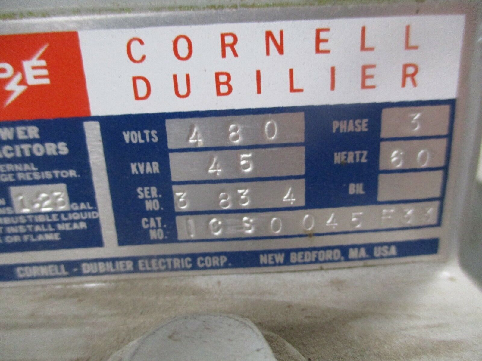 FPE Cornell Dubilier Capacitor Bank ICA2070F33L 70KVAR 480V 60Hz 3Ph Used