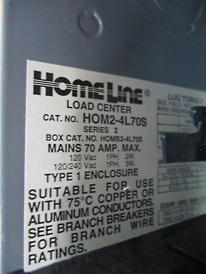 Square D Home Line Load Center HOM2-4L70 70A 120/240V 1Ph Used