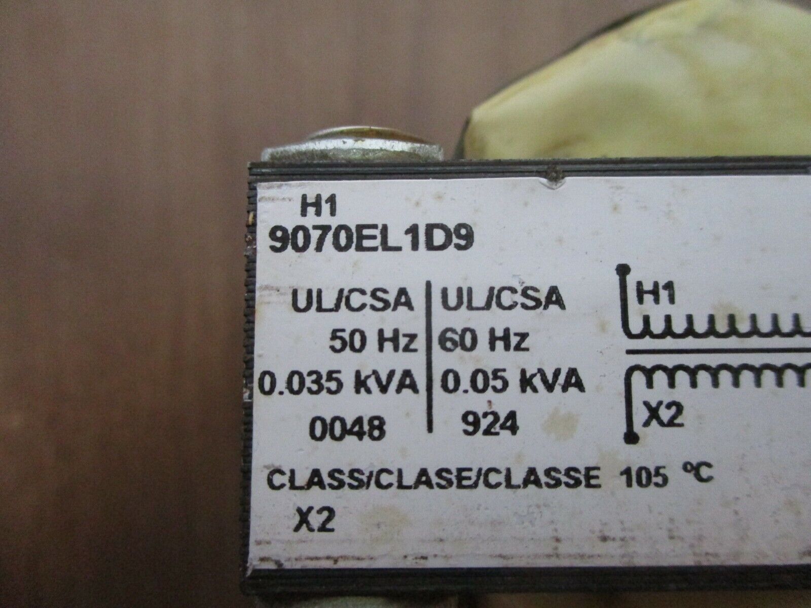 Square D Control Transformer 9070EL1D9 0.05kVA Pri: 480V Sec: 120V 60Hz Used
