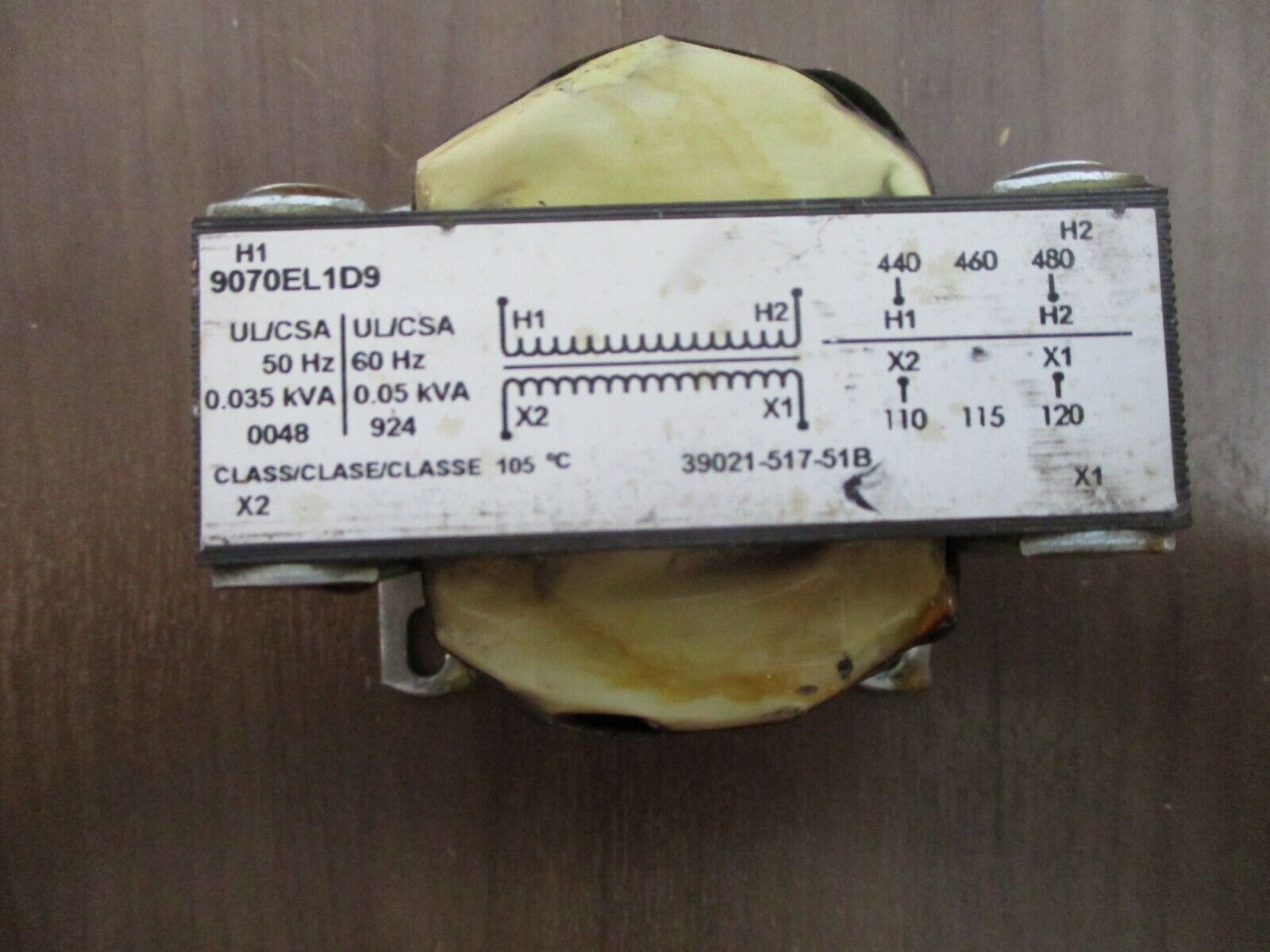 Square D Control Transformer 9070EL1D9 0.05kVA Pri: 480V Sec: 120V 60Hz Used