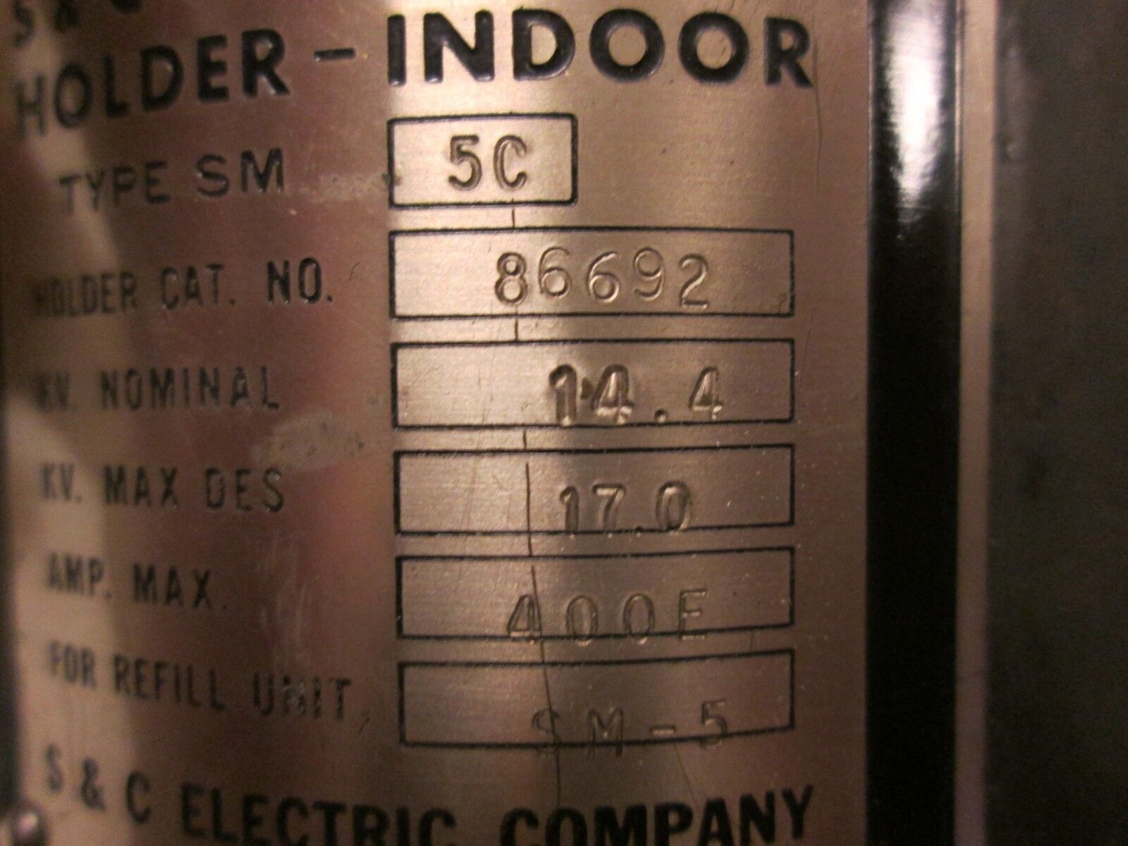 S&C Type SM55 Fuse Body 86692 14.4/17KV 400E Amps *Reloads May Vary* Used