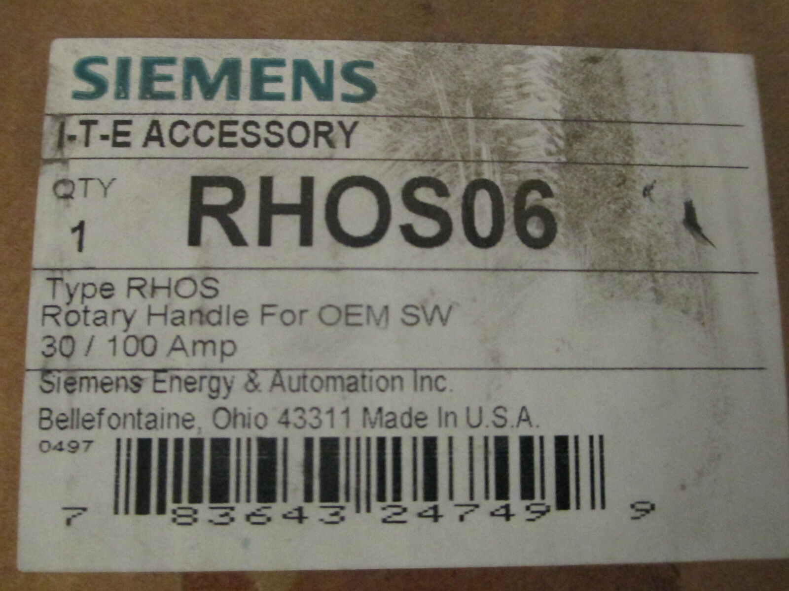 Siemens Rotary Handle RHOS06 30/100A New Surplus
