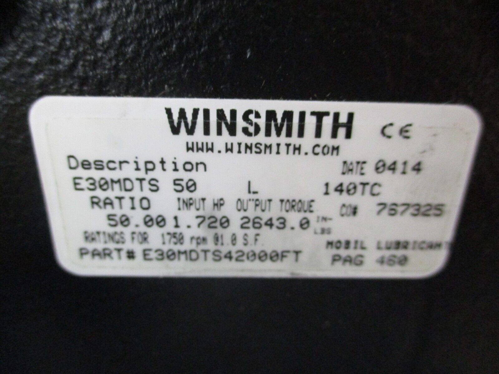 Winsmith SE Encore E30 Reducer E30MDTS42000FT E30MDTS 50 L 140TC Ratio 50:1