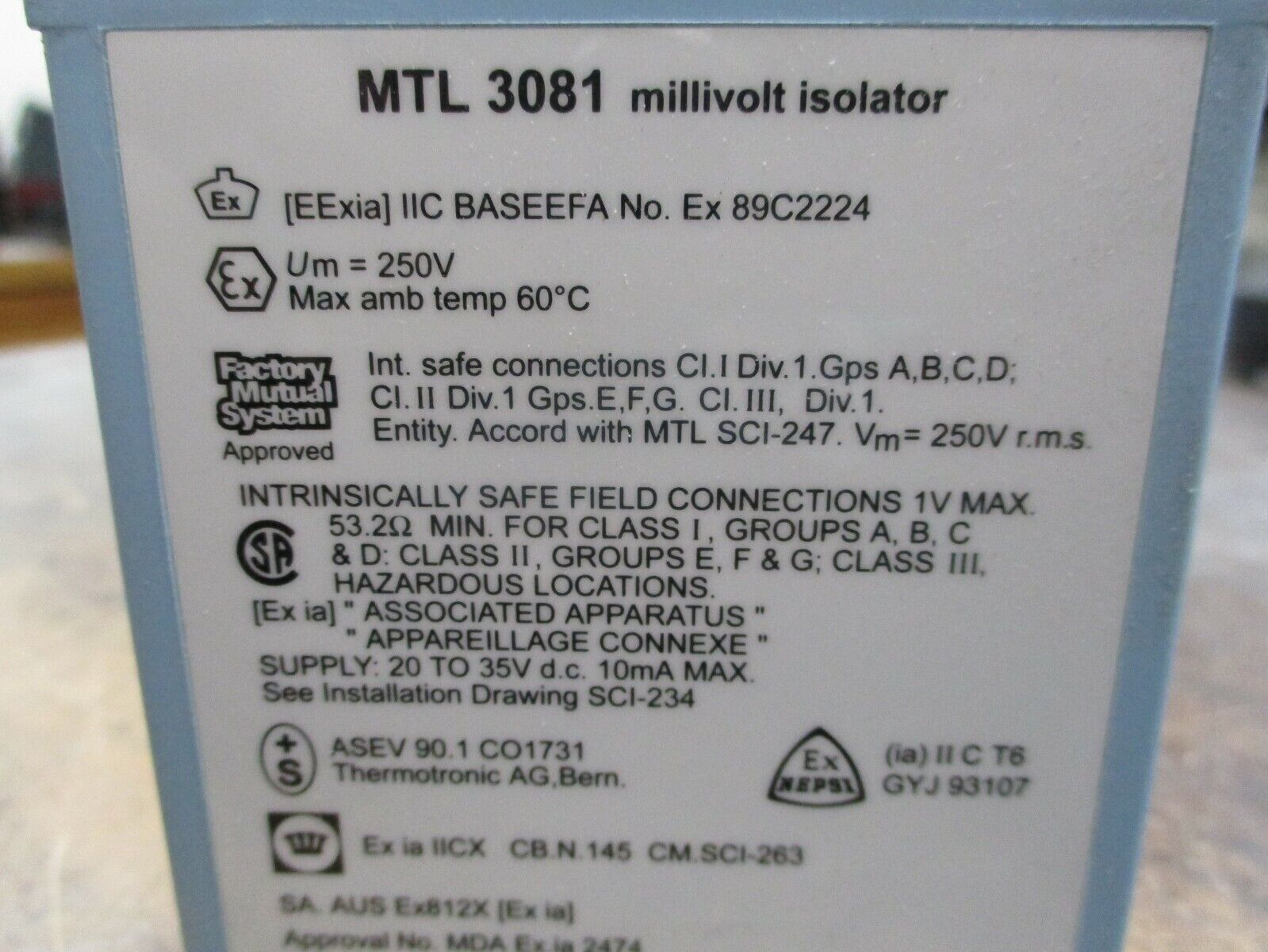 MTL Millivolt Isolator MTL 3081 Used