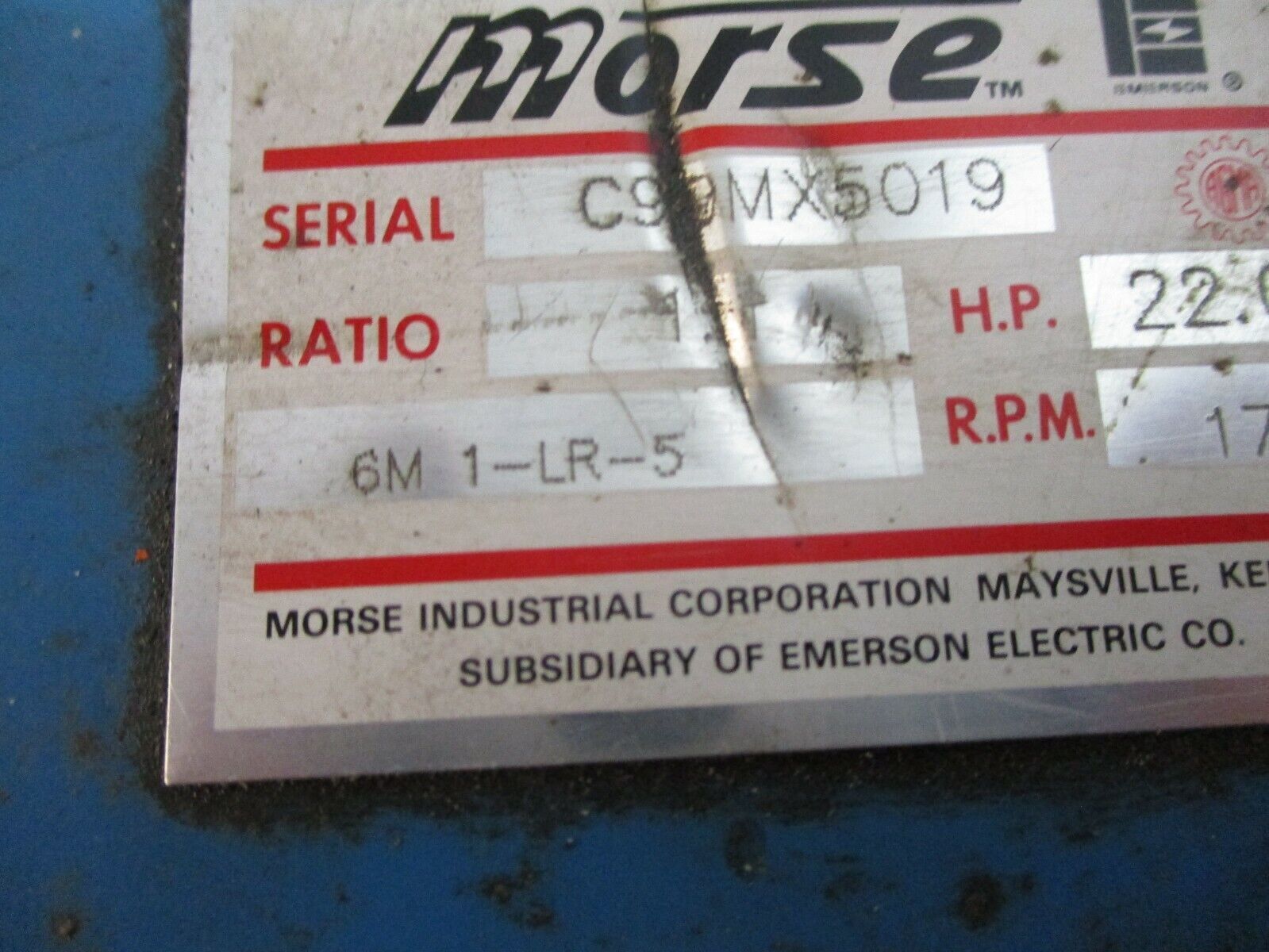 Emerson Morse Spiral Bevel Reducer 6M 1-LR-5 Ratio 1:1 22.03HP In 1800RPM Used