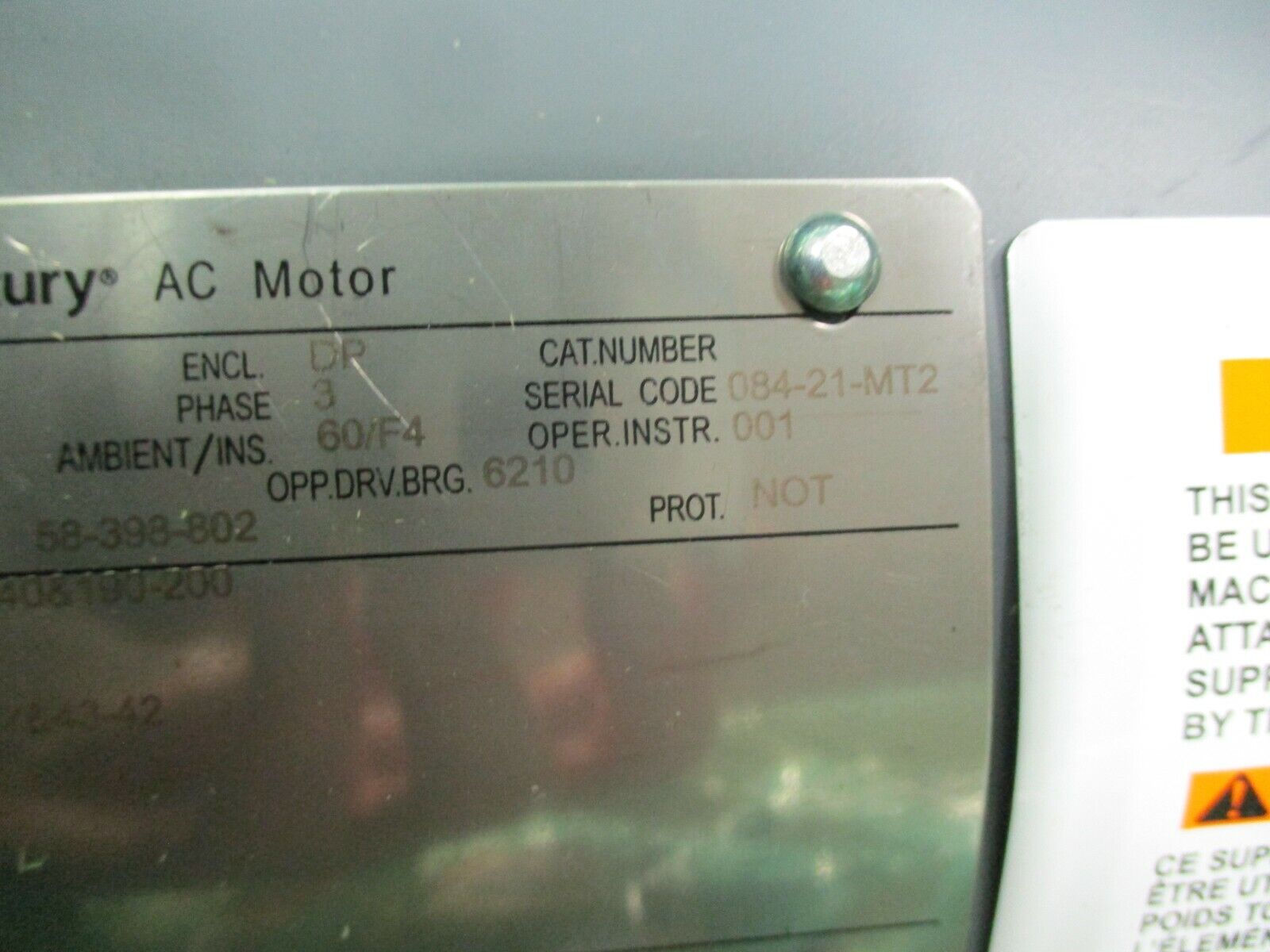 Century AC Motor PJ4AB07F19 10HP 1200RPM 184 Frame DP Enclosure New Surplus