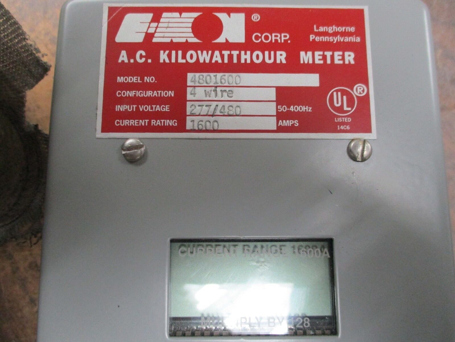 E-Mon KWH Meter 4801600 277/480V 1600A 50-400Hz 4W *Missing Cover Clamp* Used