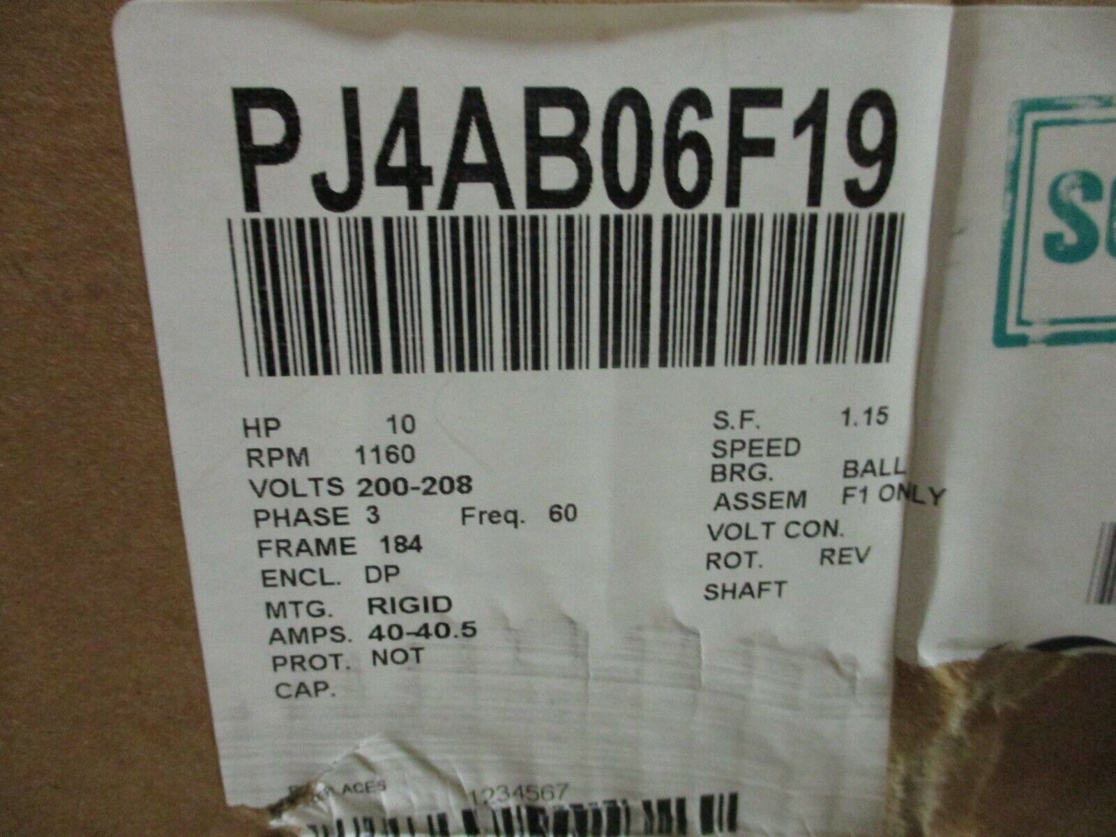 Century AC Motor PJ4AB06F19 10HP 1200RPM 184 Frame DP Enclosure New Surplus