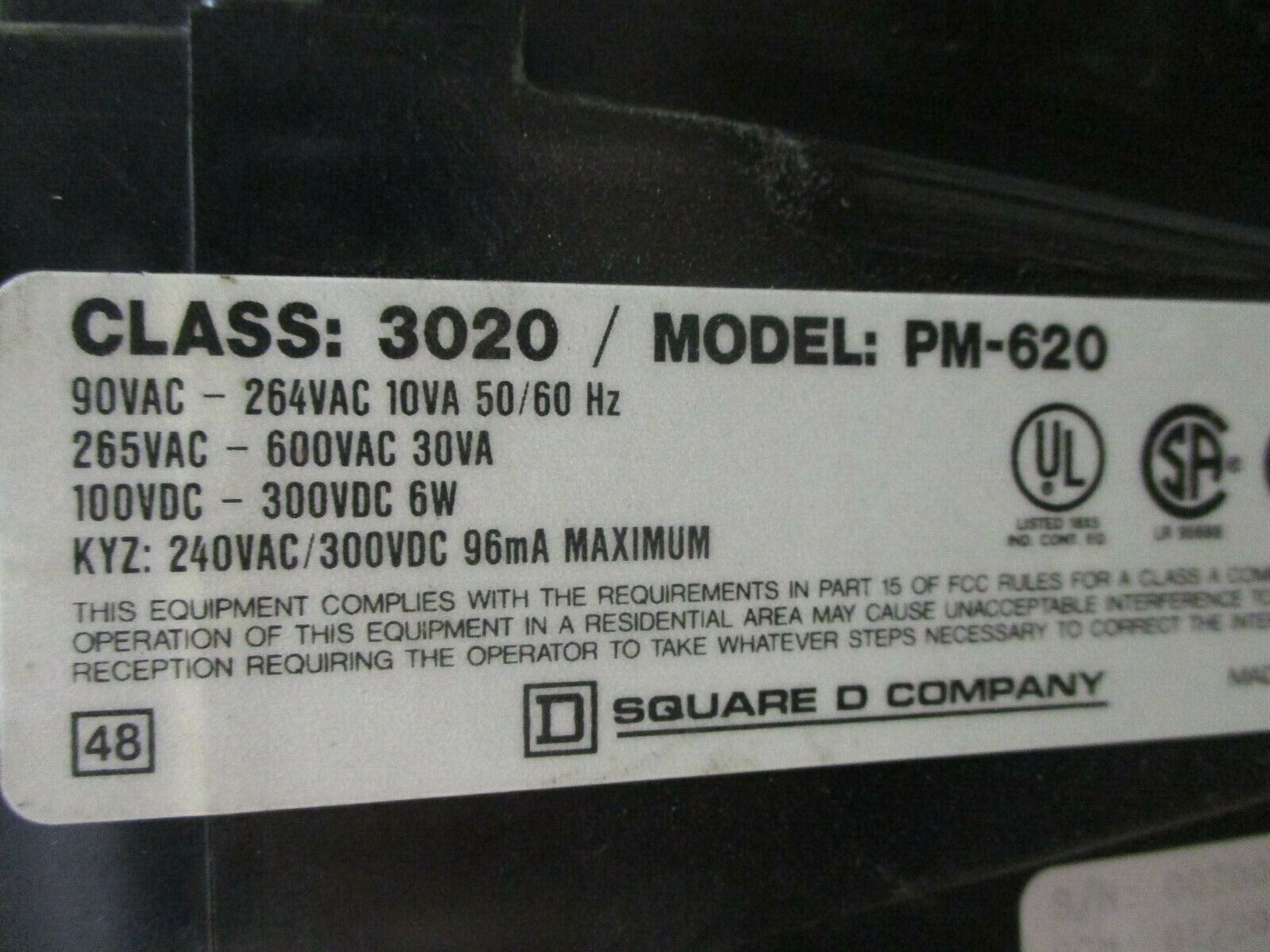 Square D PowerLogic Power Meter w/ Display 3020 PM-620/3020 PMD-32 Ser F1 Used
