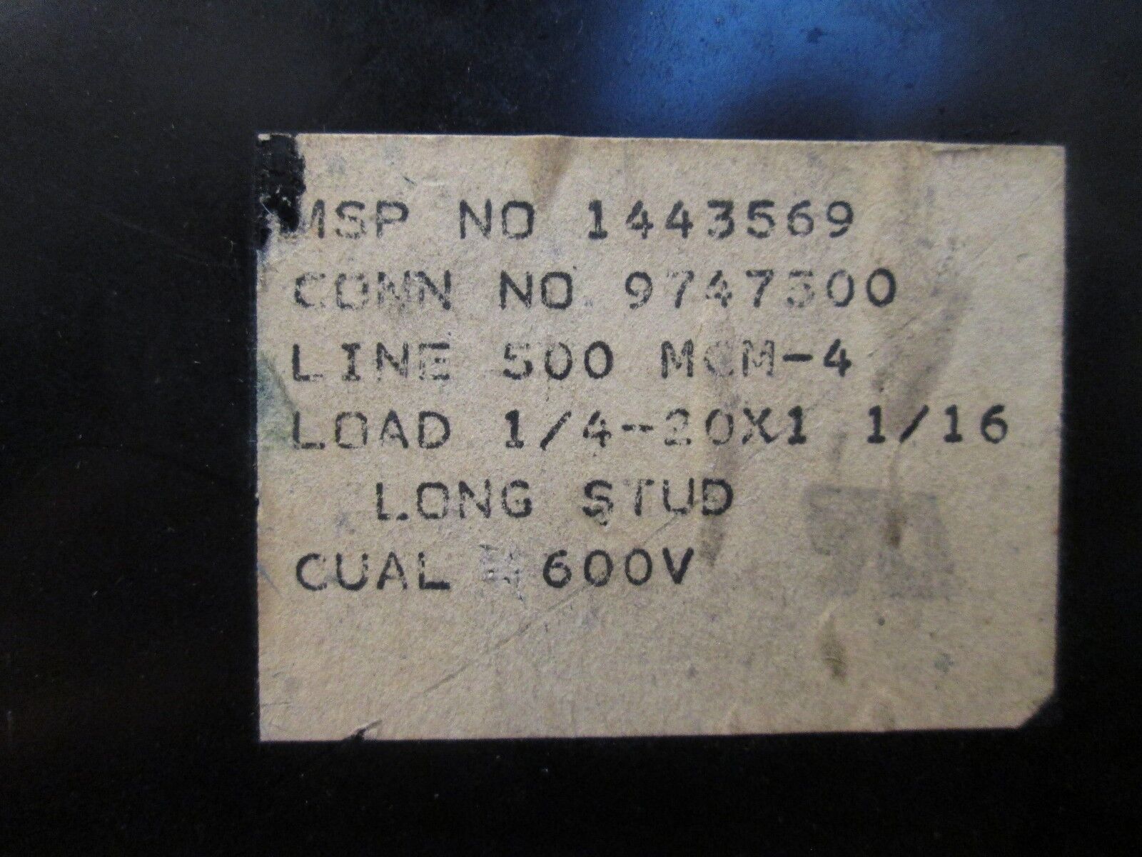 Marathon Power Distribution Block 1443569 Line 500MCM Load(2) 1/4" Stud 3P Used